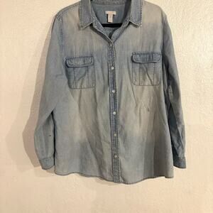 Chico's Light Wash Denim Button-Down Shirt